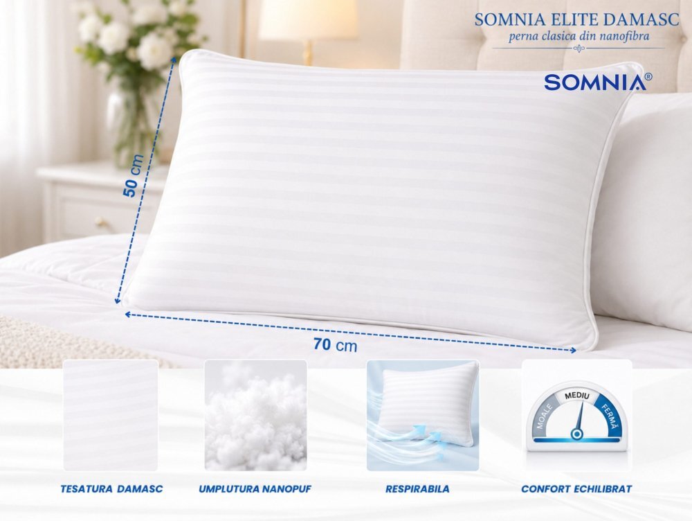 Somnart Perna clasica din nanofibra Somnia Elite Damasc 50 x 70 cm