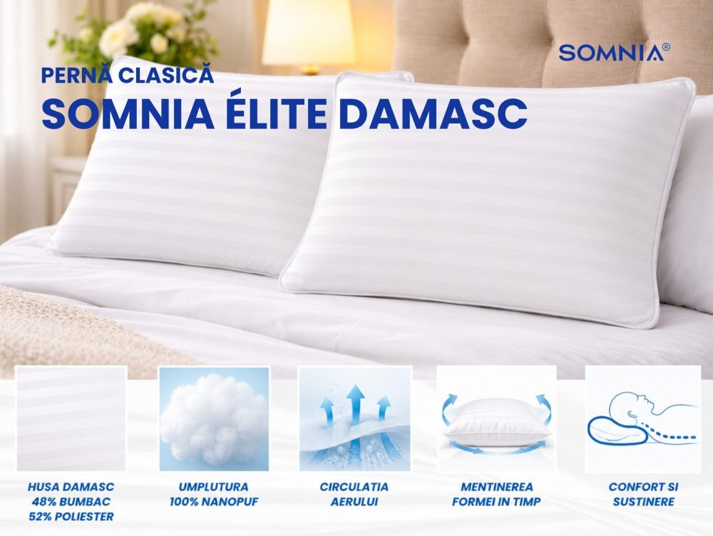 Somnart Perna clasica din nanofibra Somnia Elite Damasc 50 x 70 cm