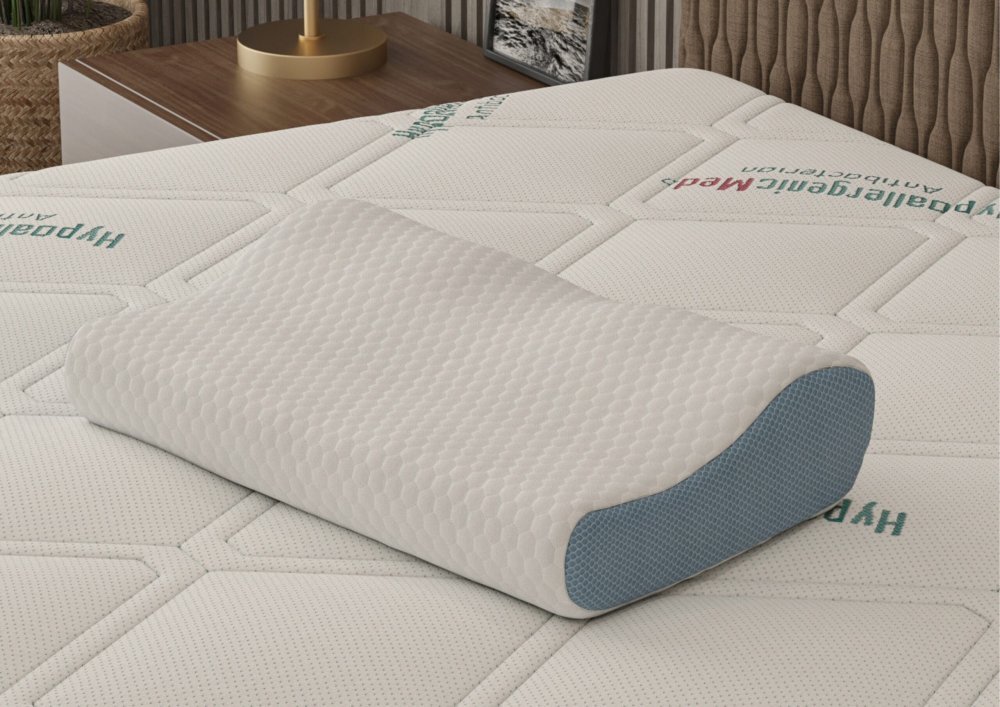 Somnart Perna ergonomica Memory Somnia 3D Air Mesh cu sustinere pentru gat si cap 30 x 50 cm