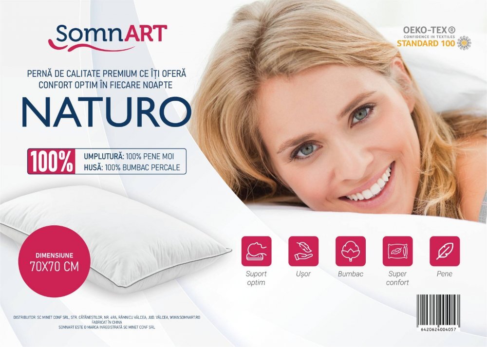Somnart Perna Naturo moale din pene 70 x 70 cm