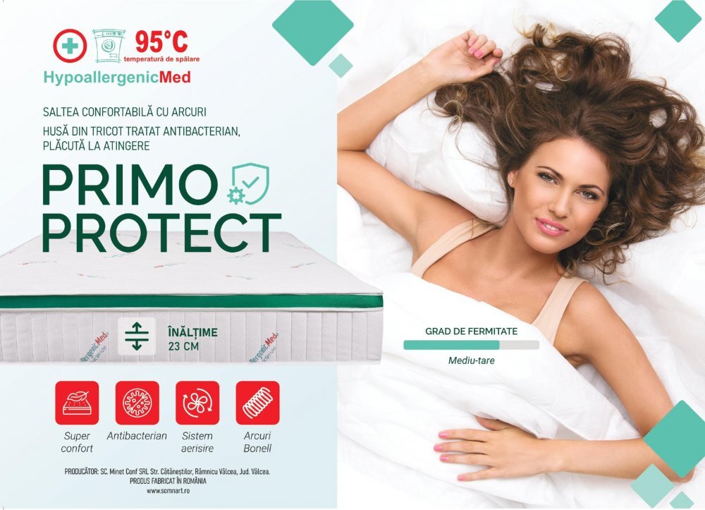 Somnart Saltea cu arcuri HypoallergenicMed Primo Protect 140 x 200 x 23 cm ortopedica cu husa antialergica