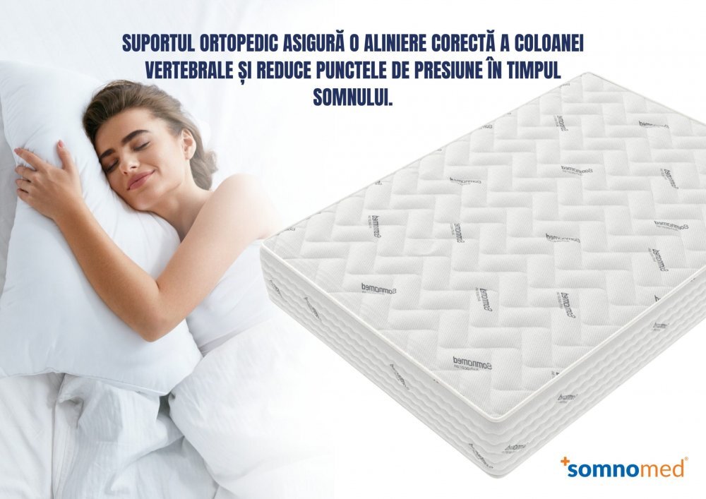 Somnart Saltea cu arcuri Pocket Somnomed Comfort Fit 120x200x30 cm spuma cu memorie si husa tratament antiacarieni fermitate mediu-tare