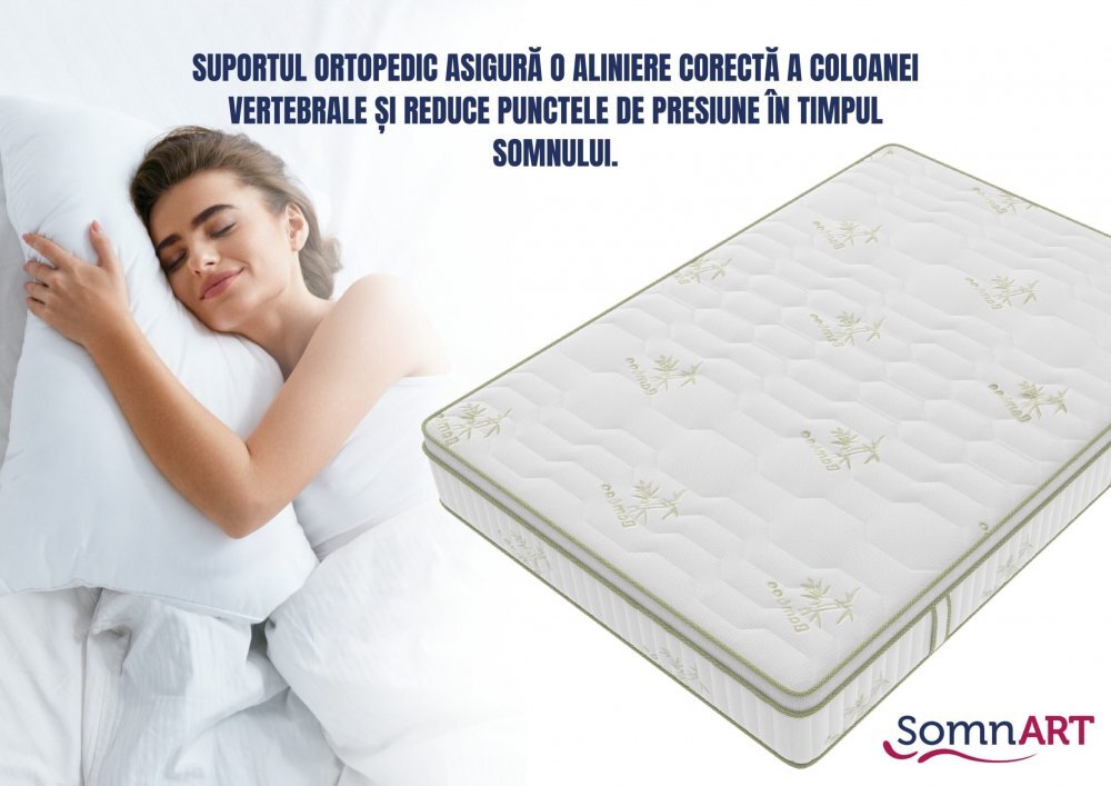 Somnart Saltea cu memorie si arcuri Bambus Super Confort Pocket Multilayer 180 x 200 x 25 cm cu husa matlasata