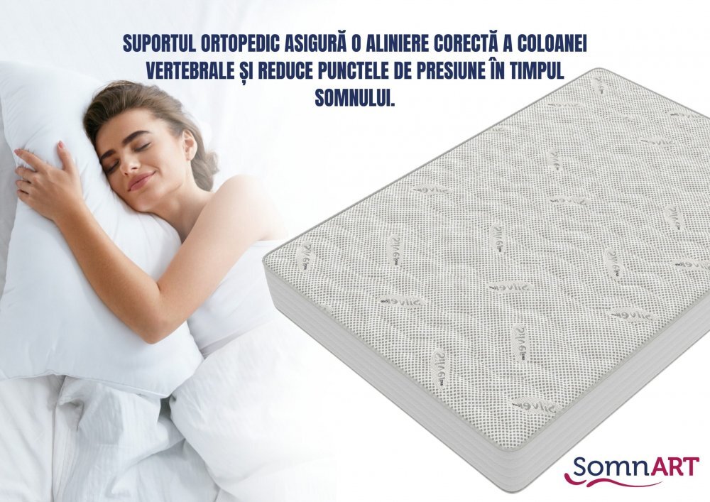 Somnart Saltea cu memorie si arcuri Silver Evolution Pocket Spring 200 x 200 x 30 cm cu husa tricot silver