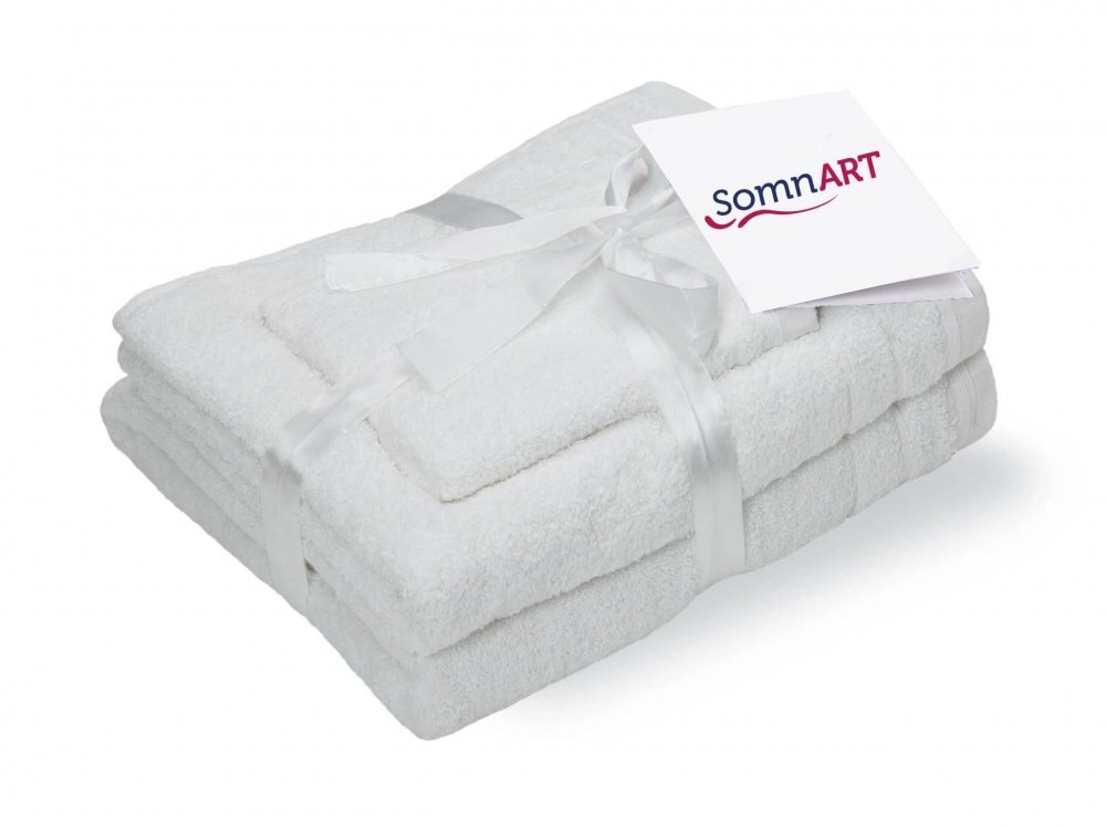 Somnart Set 3 prosoape din bumbac alb optic pentru fata corp si maini