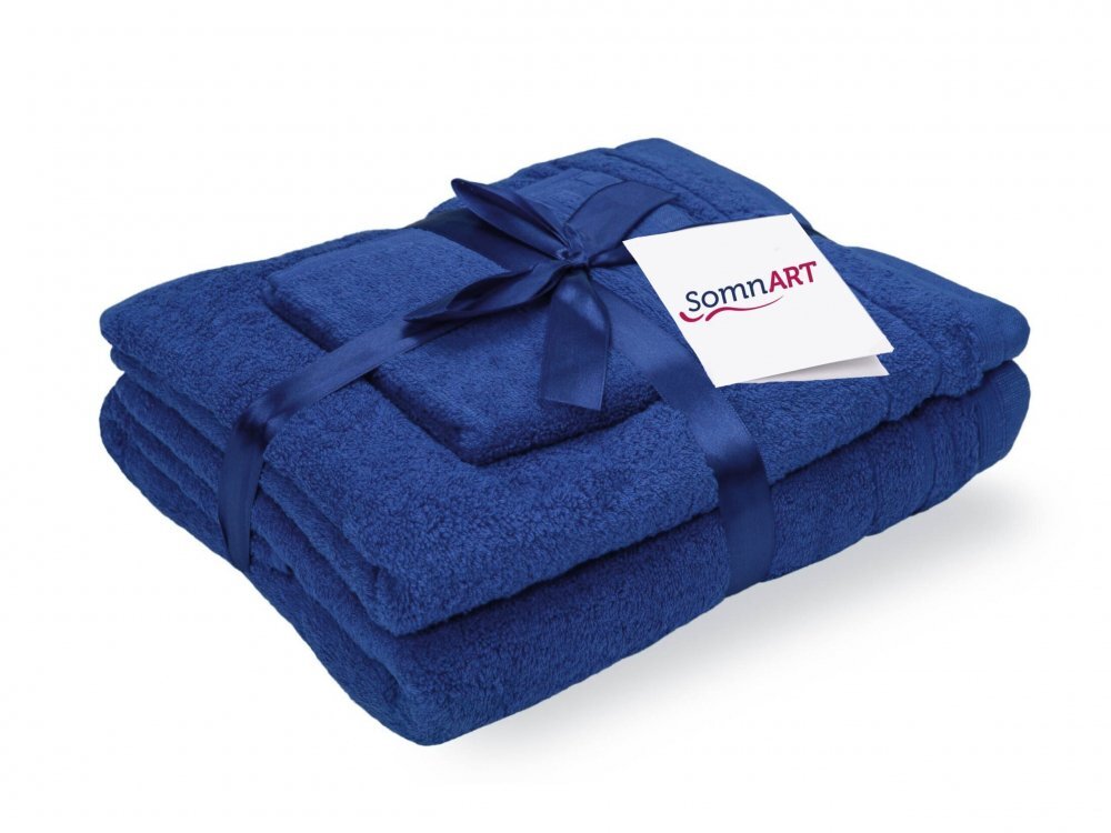 Somnart Set 3 prosoape din bumbac albastru pentru fata corp si maini