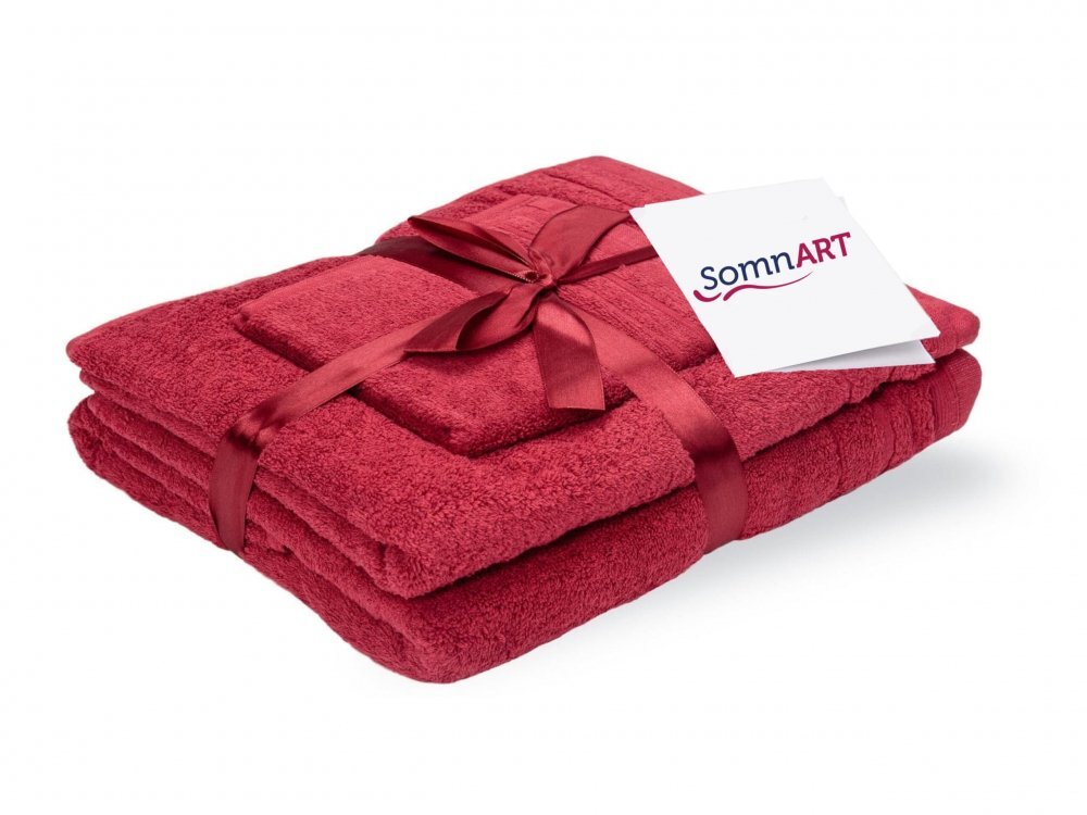 Somnart Set 3 prosoape din bumbac bordeaux pentru fata corp si maini