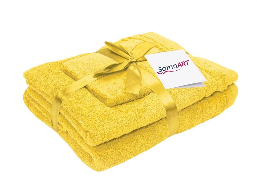 Somnart Set 3 prosoape din bumbac galben pentru fata corp si maini