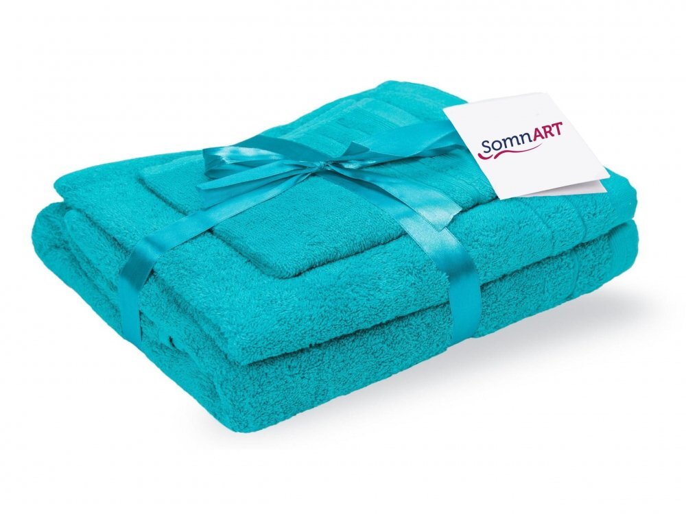 Somnart Set 3 prosoape din bumbac turcoaz pentru fata corp si maini