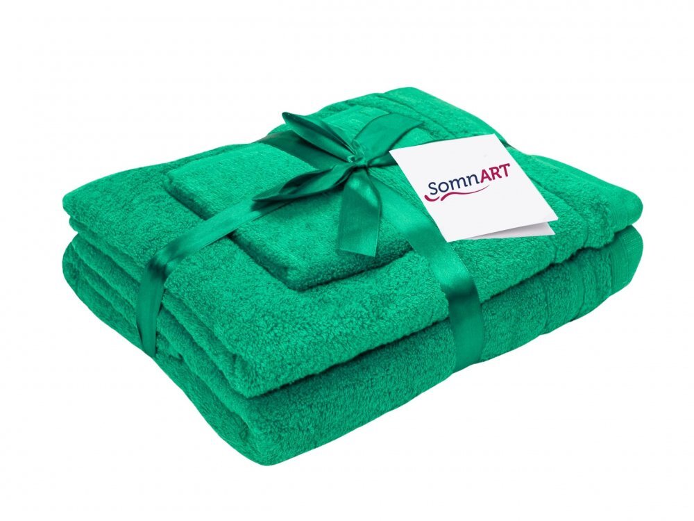 Somnart Set 3 prosoape din bumbac verde pentru fata corp si maini