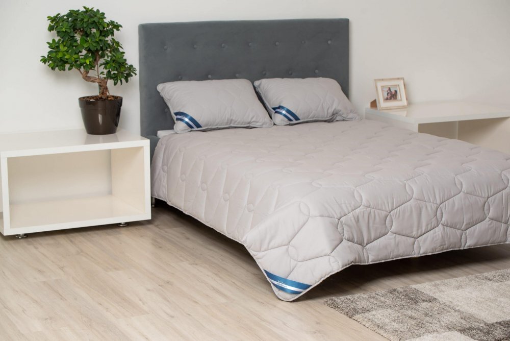Somnart Set Bella cu pilota 180 x 200 model biscuite si 2 perne 50 x 70 cm din bumbac gri