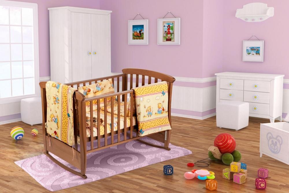 Somnart Set pentru patut Honey cearceaf cu elastic pentru saltea 120x60 cm pernuta pilota aparatori laterale