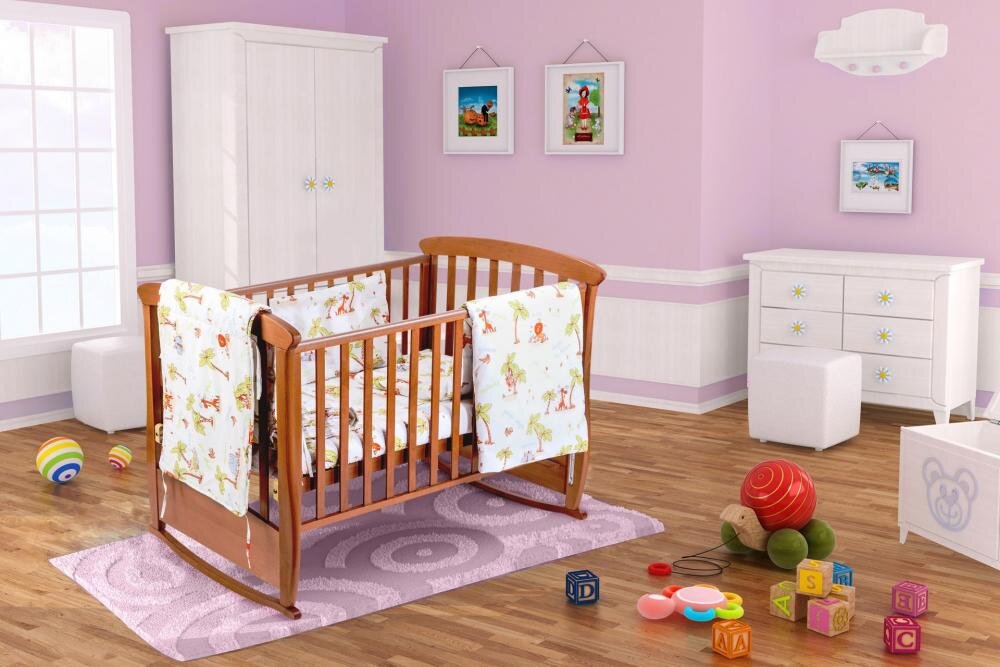 Somnart Set pentru patut Jungle cearceaf cu elastic pentru saltea 120x60 cm pernuta pilota aparatori laterale