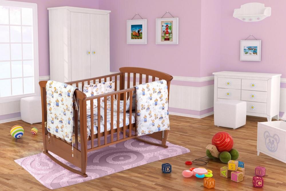 Somnart Set pentru patut Ursuleti cearceaf cu elastic pentru saltea 120x60 cm pernuta pilota aparatori laterale
