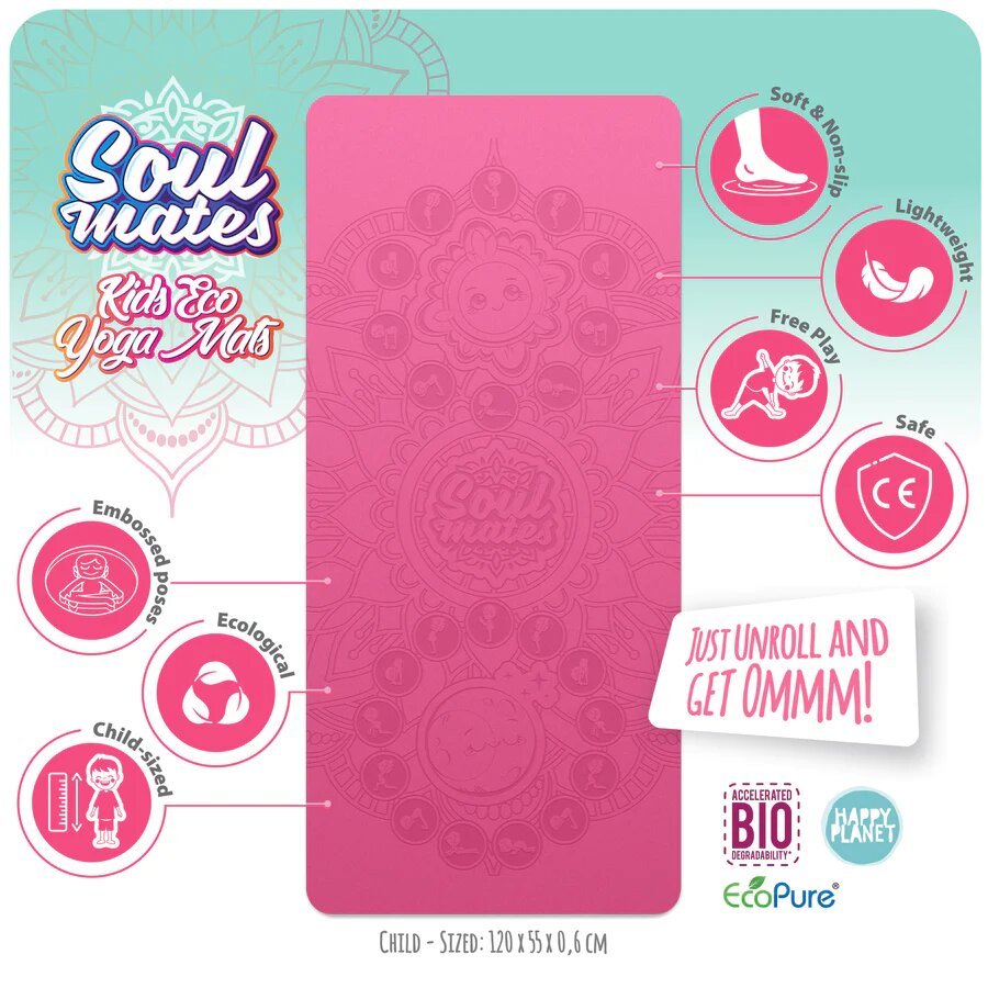 Soul Mates Saltea yoga pentru copii ecologica Sun and Moon roz