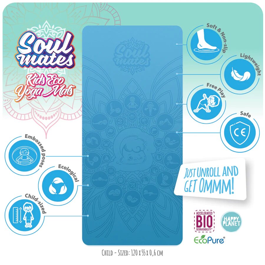Soul Mates Saltea Yoga pentru copii ecologica Wave albastra