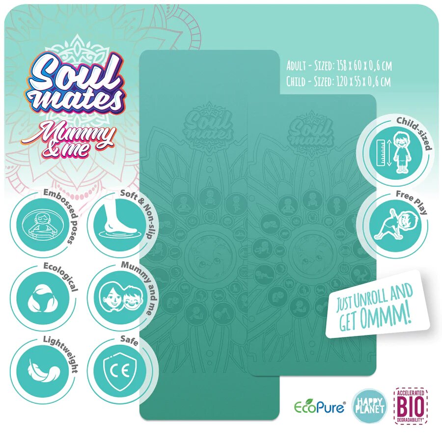 Soul Mates Set yoga mama-copil saltele asortate si carduri incluse Earth turcoaz