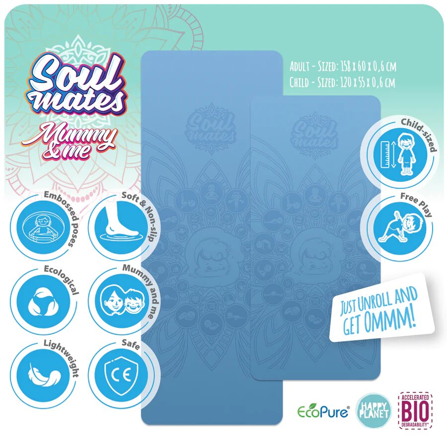 Soul Mates Set Yoga mama si copil saltele asortate si carduri incluse Wave albastru