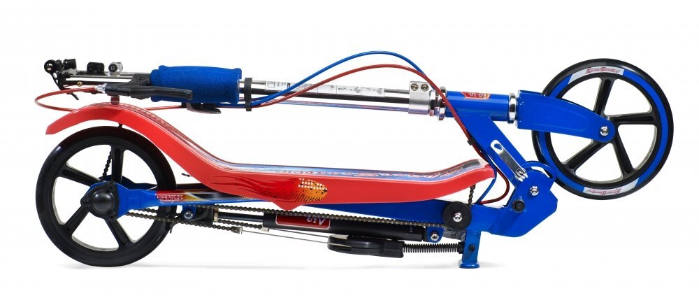 Space Scooter Trotineta X580 Series Rosu-Albastru ghidon reglabil pliabil frana de mana suspensii greutate suportata 90 kg varsta 8 ani+