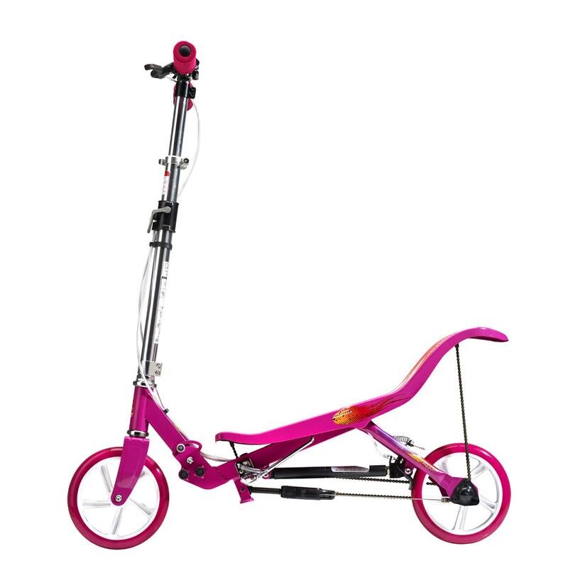 Space Scooter Trotineta X580 Series roz ghidon reglabil pliabil frana de mana suspensii greutate suportata 90 kg varsta 8 ani+
