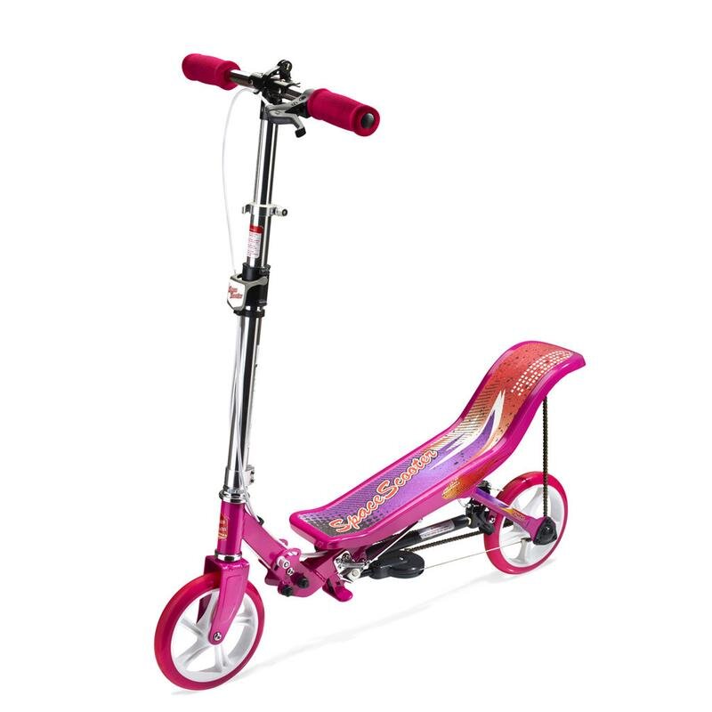 Space Scooter Trotineta X580 Series roz ghidon reglabil pliabil frana de mana suspensii greutate suportata 90 kg varsta 8 ani+