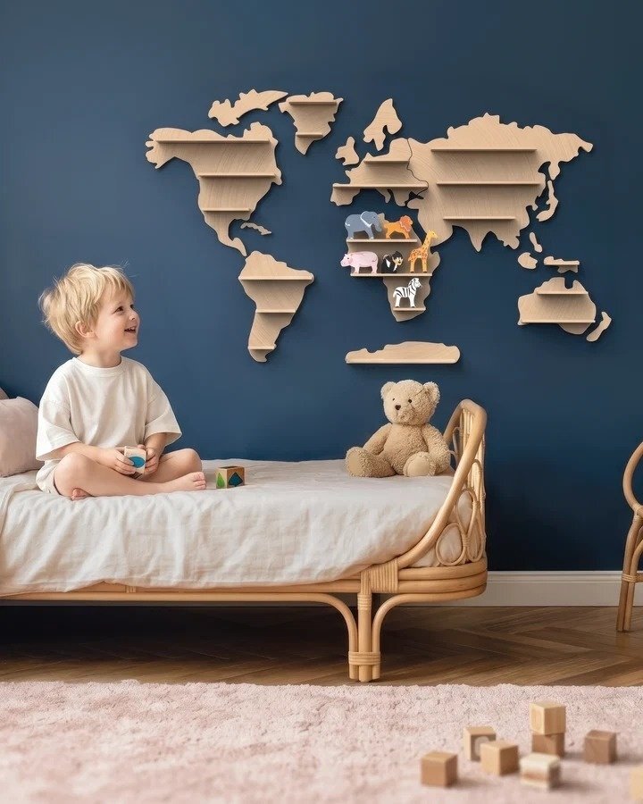 Speedy Monkey Raft din lemn Harta lumii cu 6 animale africane