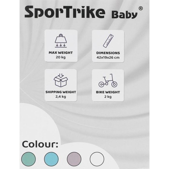 SporTrike Ride-On pentru copii fara pedale cu 4 roti din plastic albastru de la 1 an inaltime pana la sezut 24 cm greutate maxima admisa 25 kg