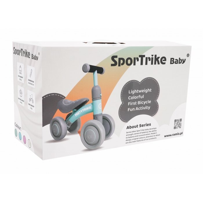 SporTrike Ride-On pentru copii fara pedale cu 4 roti din plastic verde de la 1 an inaltime pana la sezut 24 cm greutate maxima admisa 25 kg