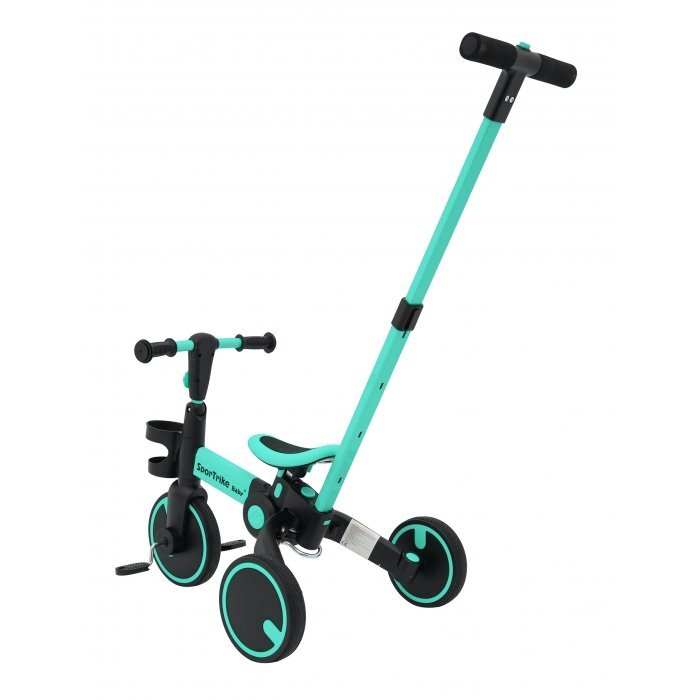 SporTrike Tricicleta pentru copii Albastru 3 in 1 cu pedale roti din cauciuc scaun reglabil in 2 trepte suport pahar maner reglabil pe inaltime si detasabil