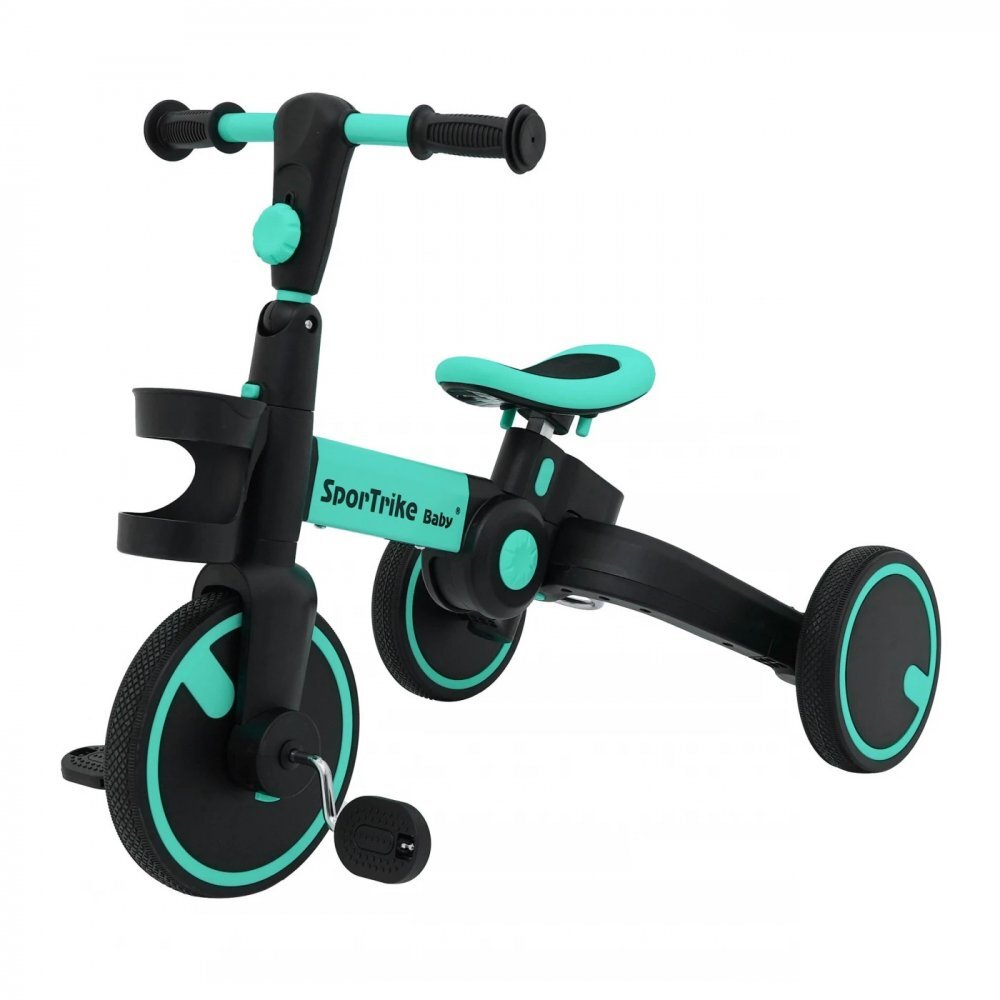 SporTrike Tricicleta pentru copii Happy Albastru 3 in 1 control al directiei roti din cauciuc si sistem roata libera