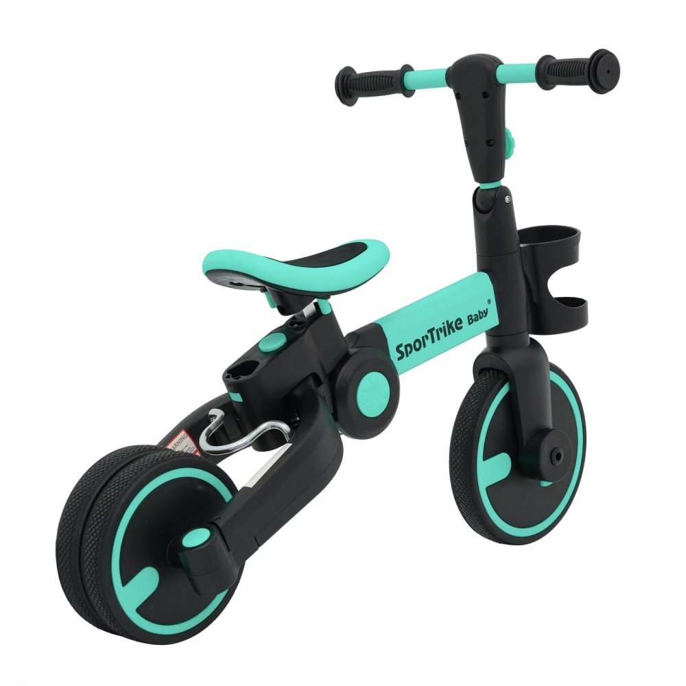 SporTrike Tricicleta pentru copii Happy Albastru 3 in 1 control al directiei roti din cauciuc si sistem roata libera