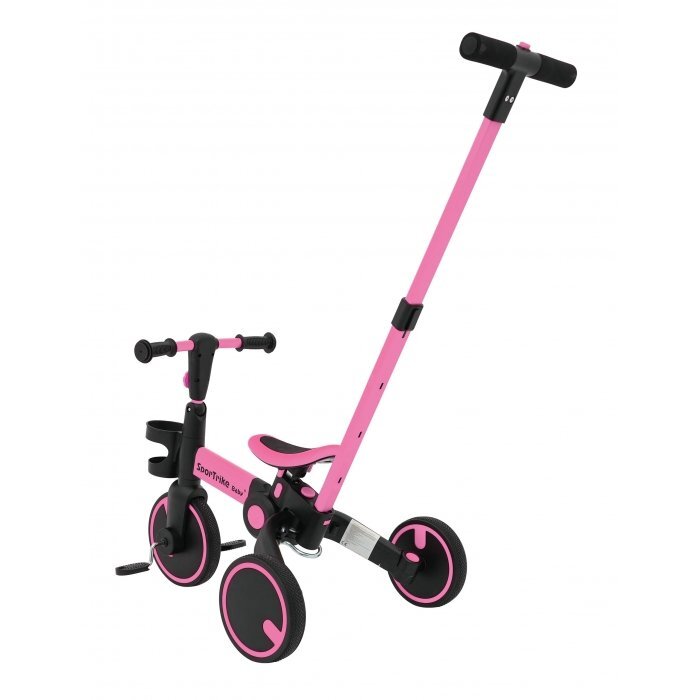 SporTrike Tricicleta pentru copii Roz 3 in 1 cu pedale roti din cauciuc scaun reglabil in 2 trepte suport pahar maner reglabil pe inaltime si detasabil