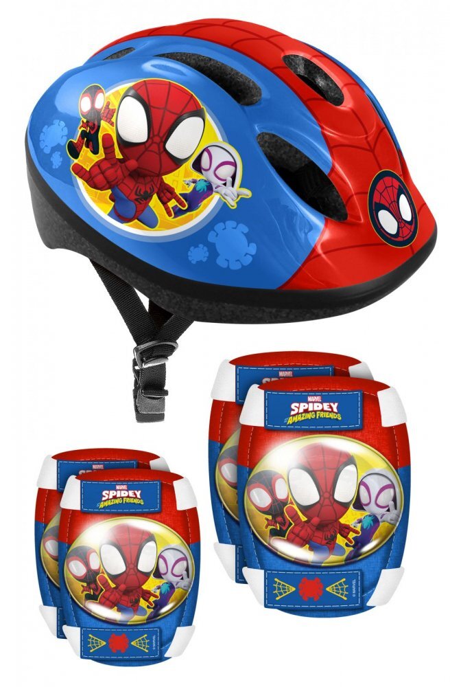 Stamp Set Combo Spidey casca reglabila genunchiere si cotiere 3-6 ani