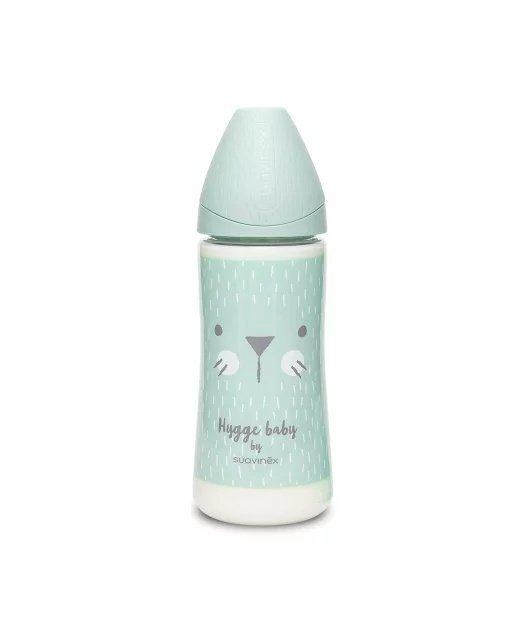 Suavinex Biberon 360 ml cu tetina rotunda din silicon Hygge debit dens pisica verde