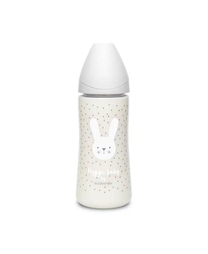 Suavinex Biberon cu tetina rotunda din silicon debit dens Hygge 360 ml iepuras gri