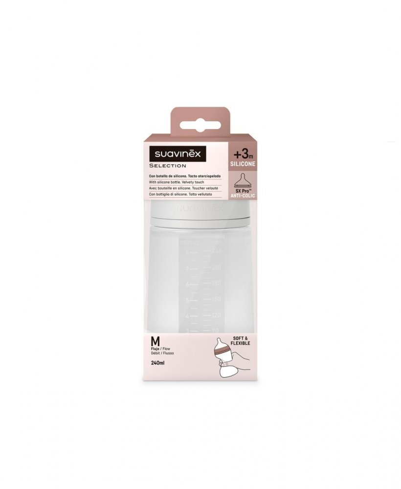 Suavinex Biberon din silicon 240ml Colour Essence SX Pro debit mediu transparent