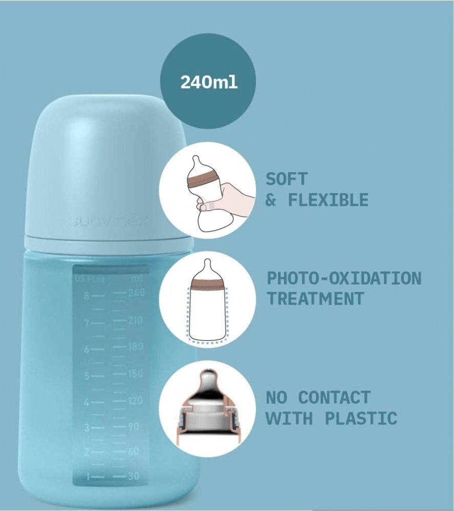 Suavinex Biberon din silicon 240ml Colour Essence SX Pro debit mediu transparent