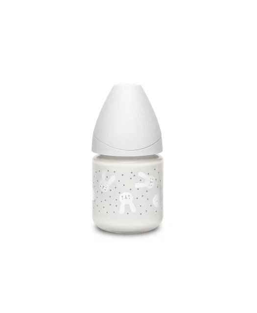 Suavinex Biberon din sticla cu debit lent iepuras gri Hygge 120 ml