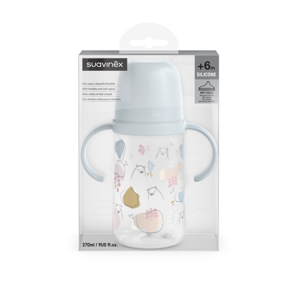 Suavinex Cana cu cioc din silicon Bears albastru 270 ml