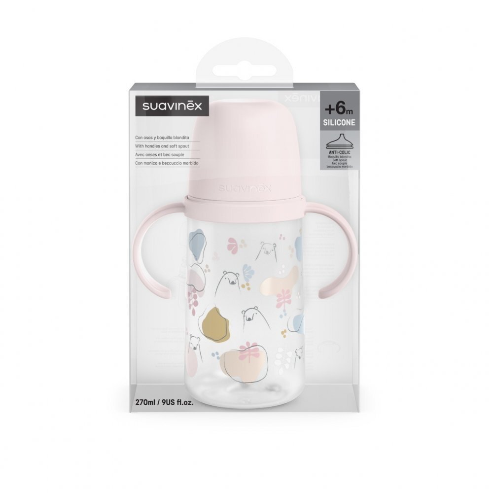 Suavinex Cana cu cioc din silicon Bears roz 270 ml