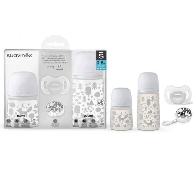 Suavinex Set cadou biberon 150 ml + biberon 270 ml + suzeta Fox