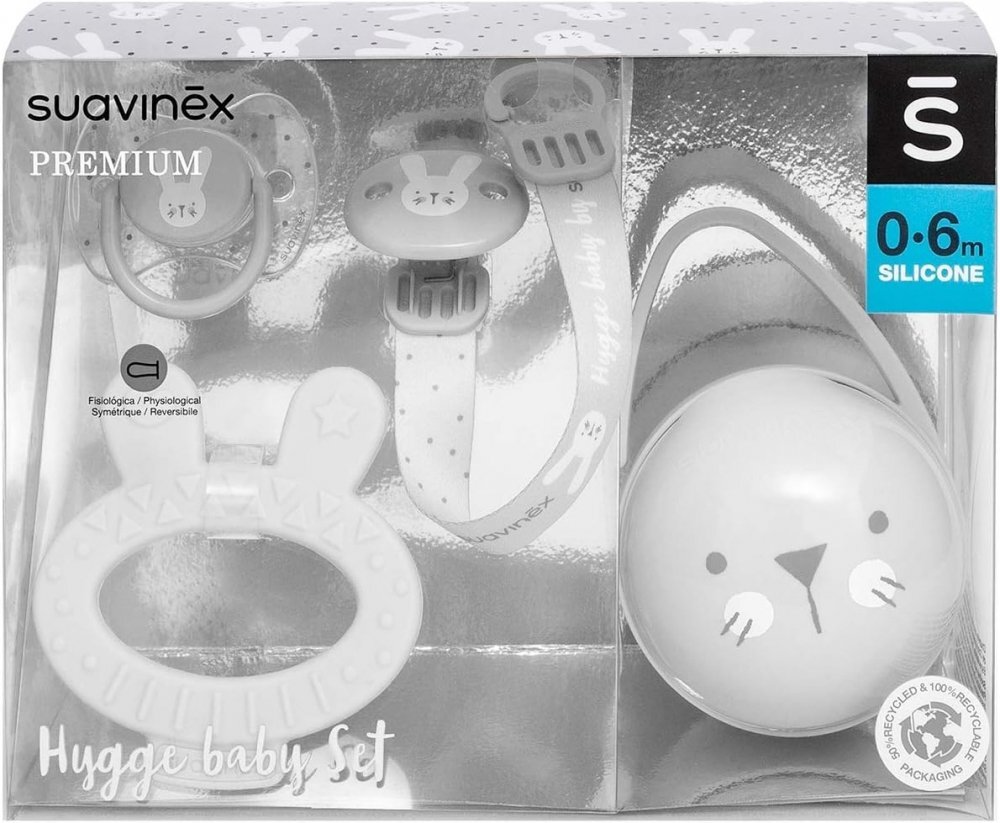 Suavinex Set cadou nou nascut cu 4 articole iepuras gri Hygge