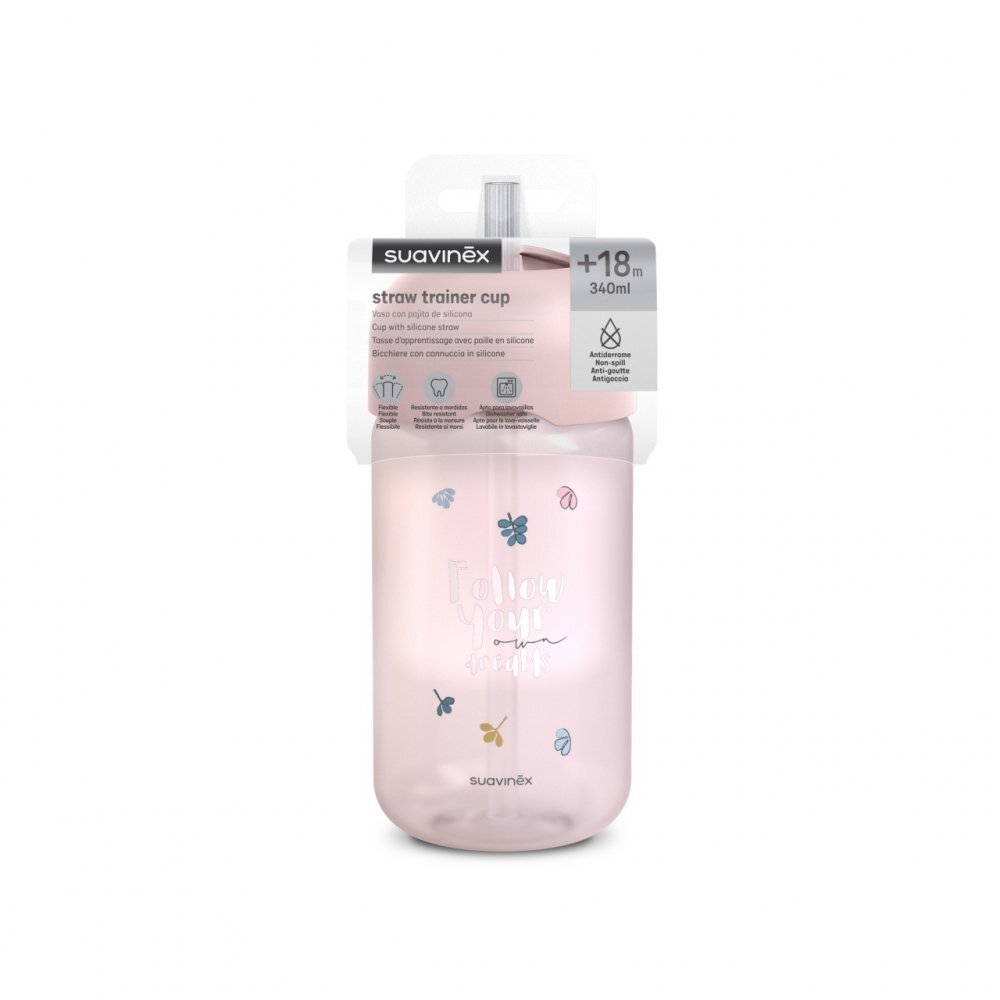 Suavinex Sticla de apa fara picurare Bears 340 ml roz