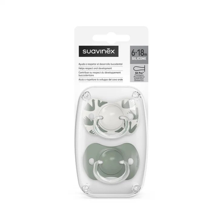 Suavinex Suzeta fiziologica SX Pro din silicon 2 buc 6-18 luni A walk in the park maslinie