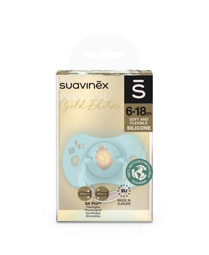 Suavinex Suzeta fiziologica SX Pro din silicon 6-18 luni Albastru Gold Premium