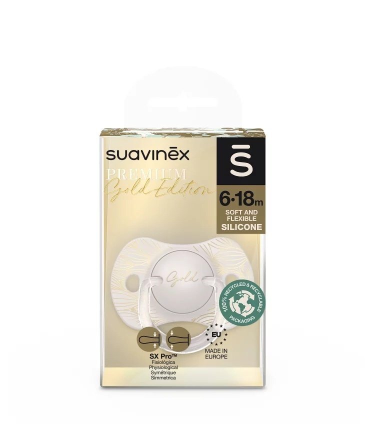 Suavinex Suzeta fiziologica SX Pro din silicon 6-18 luni Gri Gold Premium