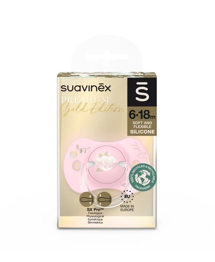 Suavinex Suzeta fiziologica SX Pro din silicon 6-18 luni Roz Gold Premium