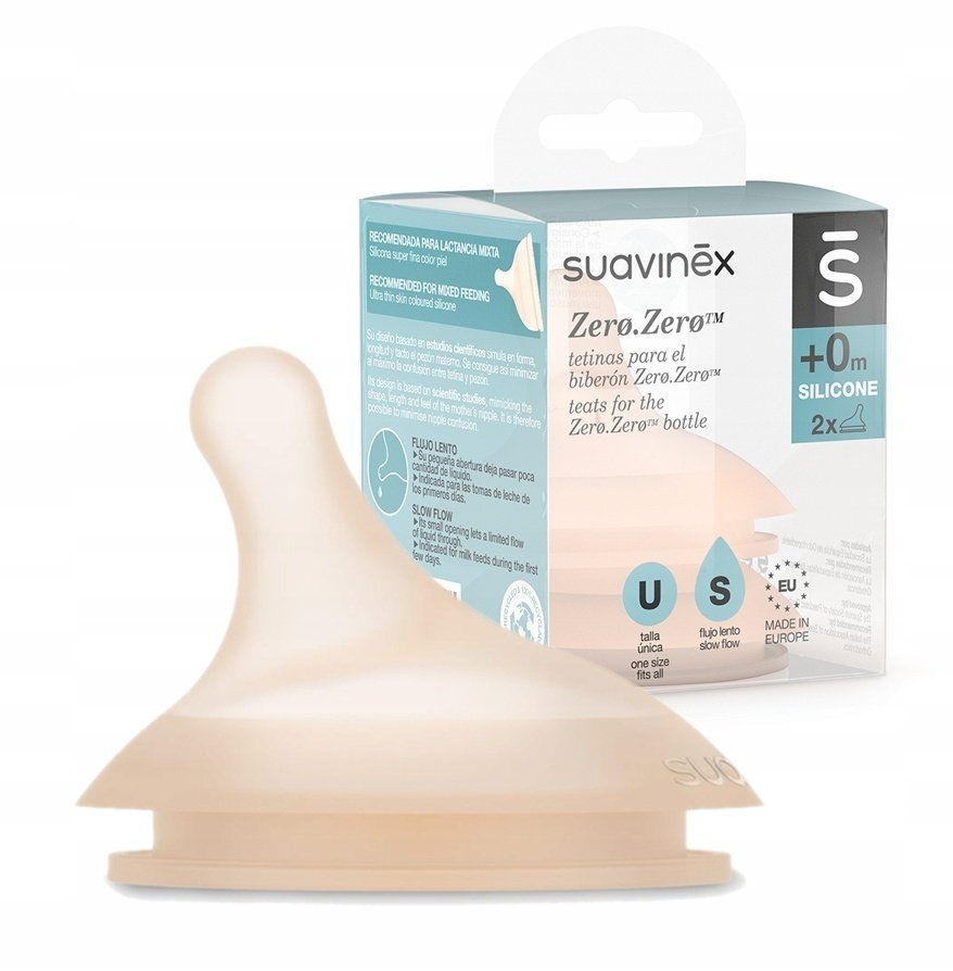 Suavinex Tetina silicon anticolici marime S debit lent +0 luni Zero Zero 2 buc