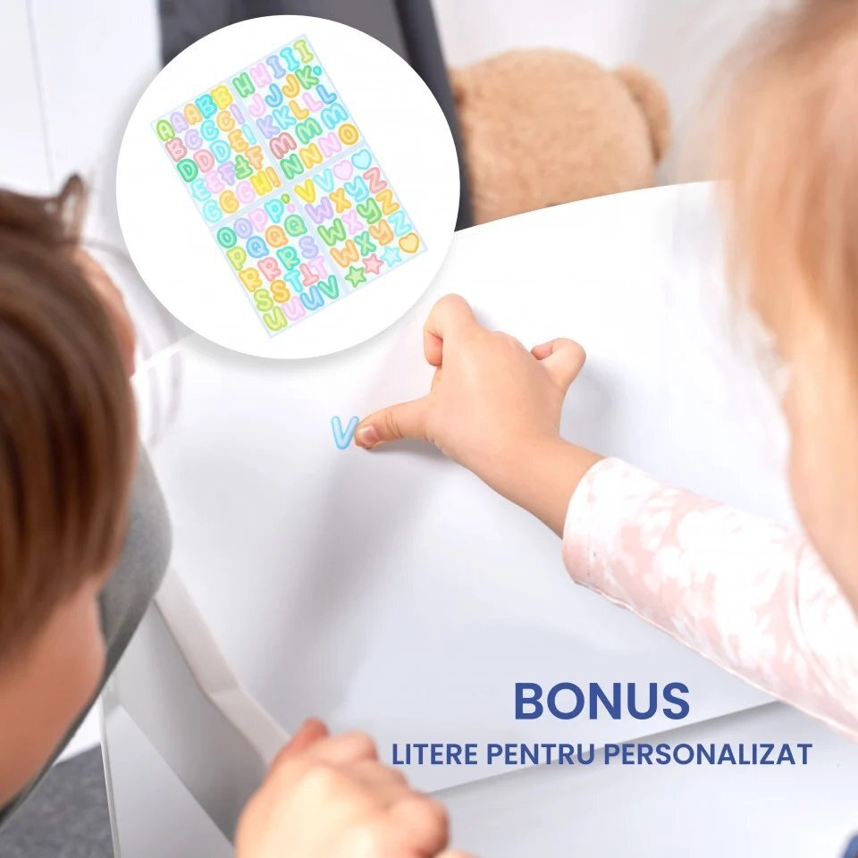 Suporto Birou pentru copii cu scaun convertibil Bancuta 3 in 1 cu masuta si spatii de depozitare lemn MDF alb-gri 3-6 ani