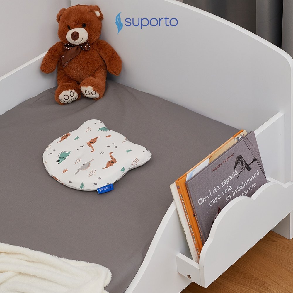Suporto Fata de perna din bumbac pentru bebelusi Alb model cu dinozauri